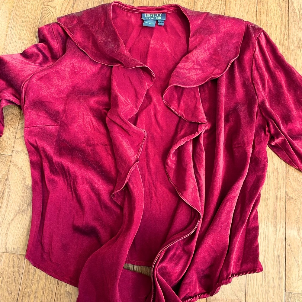 Lafayette 148 Red 100% Silk Blouse